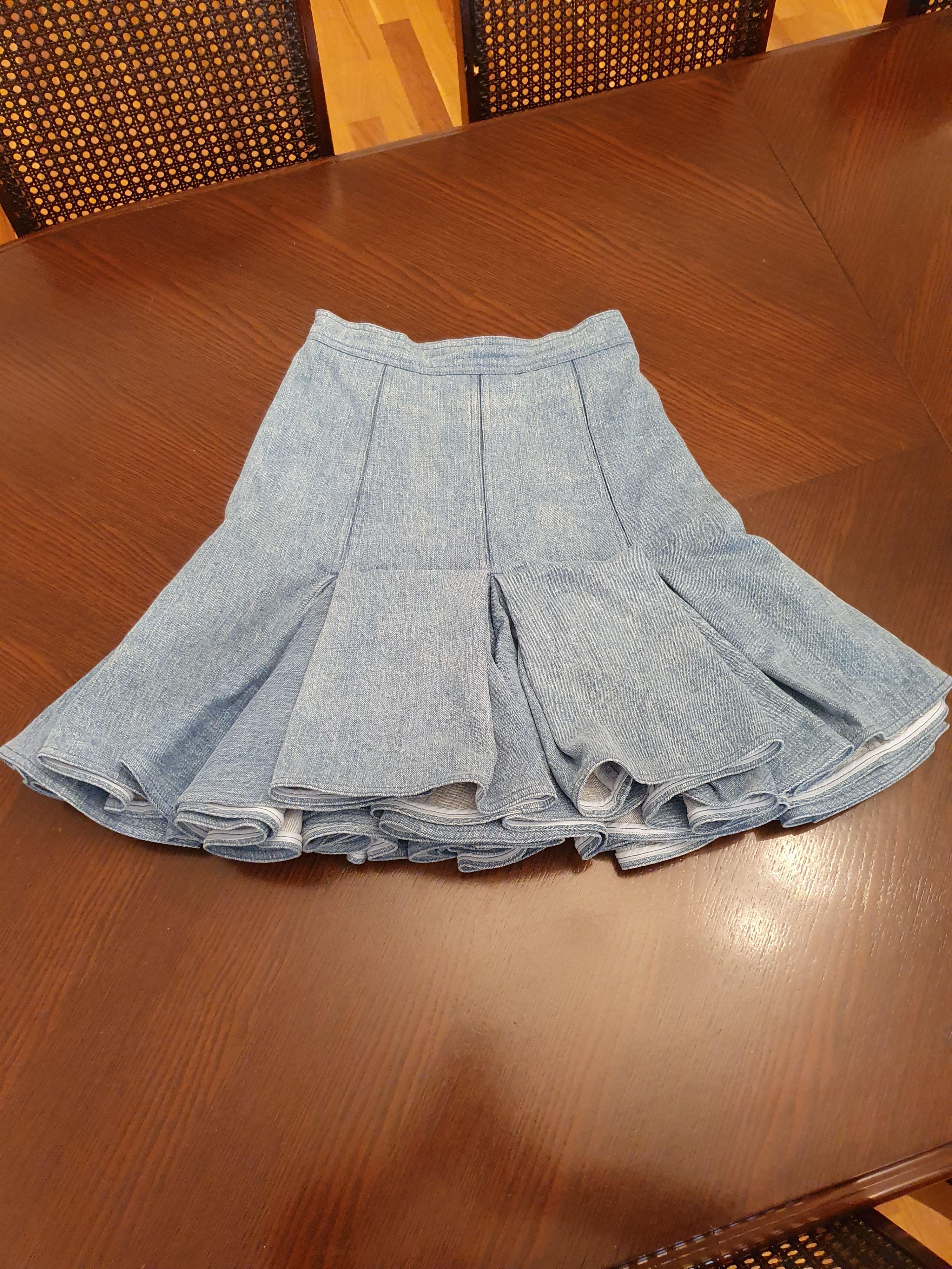 Blue Pleated Denim Skirt