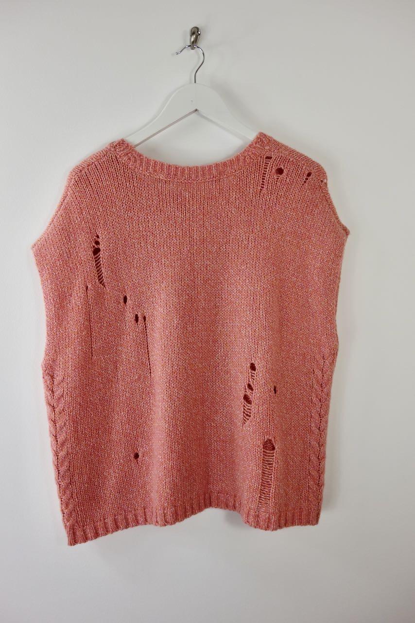 Pink Merino Wool Distressed Knit Vest