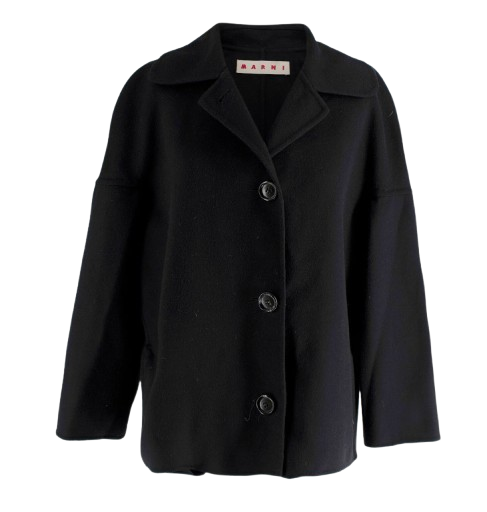 Marni Black Single Breasted Wool Cashmere Coat