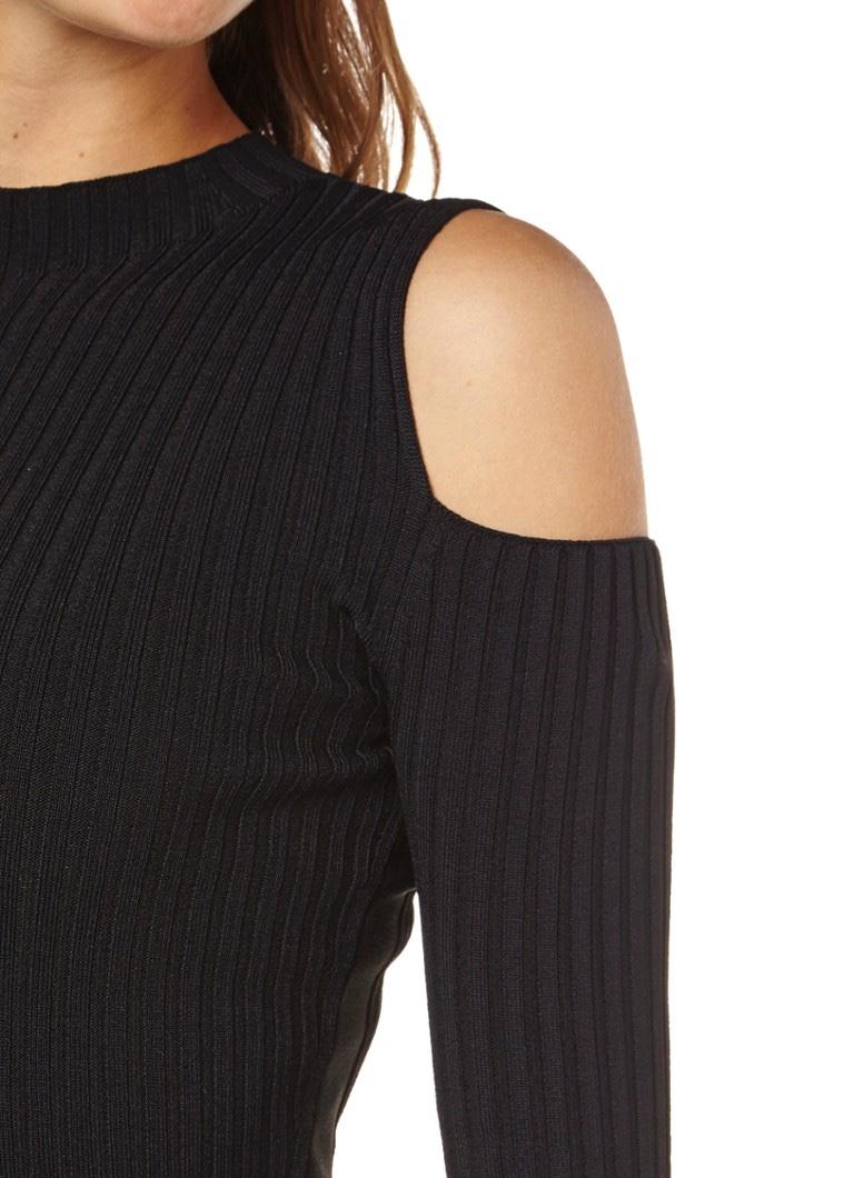 Maje Black Ribbed Knit Cold Shoulder Dress
