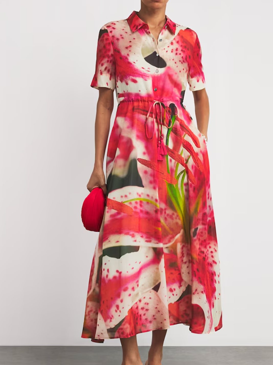 Tory Burch Silk-Cotton Lily Print Midi Dress