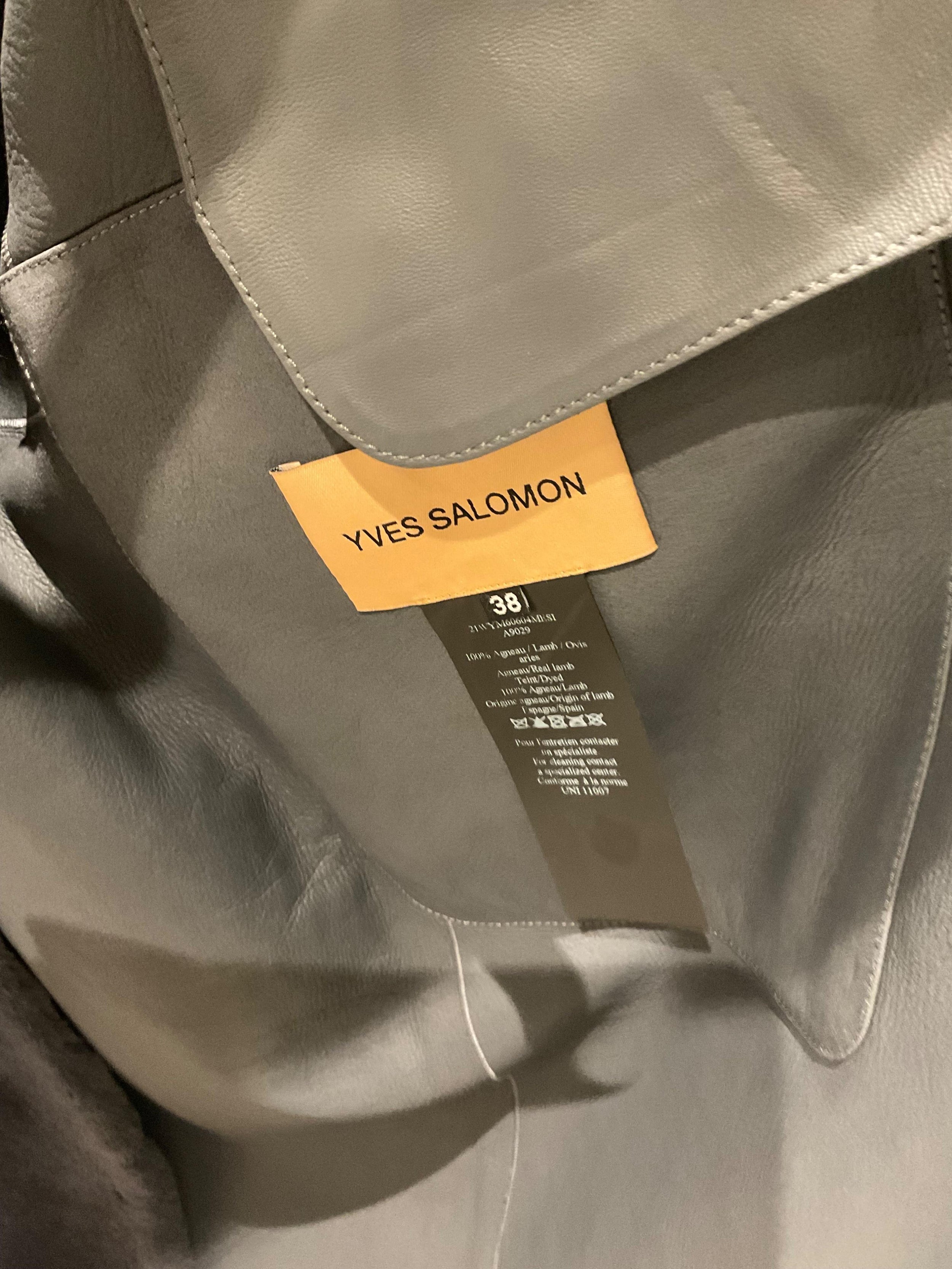 Yves Salomon Relaxed Style Grey Lamb Shearling Coat