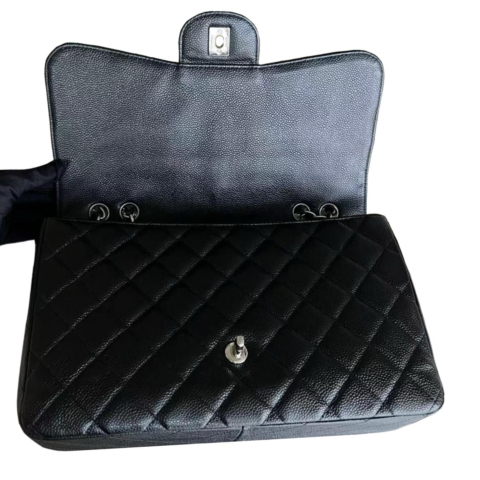 Classic Black Quilted Caviar Jumbo  Single Flap