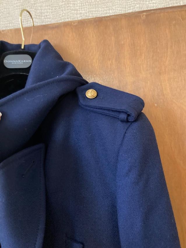 Navy Rabbit-lined wool coat