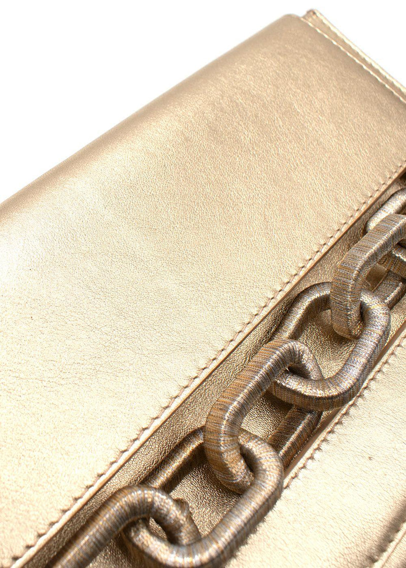 Serena Uziyel Metallic Gold Envelope Chain Detail Clutch