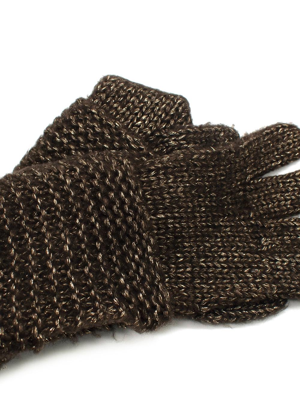 Ralph Lauren Brown Metallic Wool Blend Beanie and Gloves