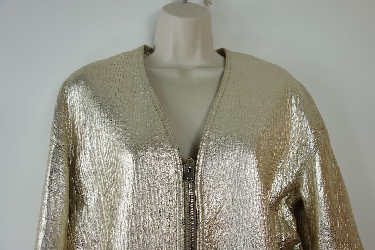 Metallic gold leather collarless jacket