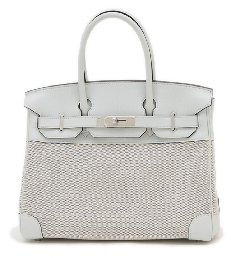 Hermès Grey Swift Leather & Toile Birkin 30cm with Silver Hardware