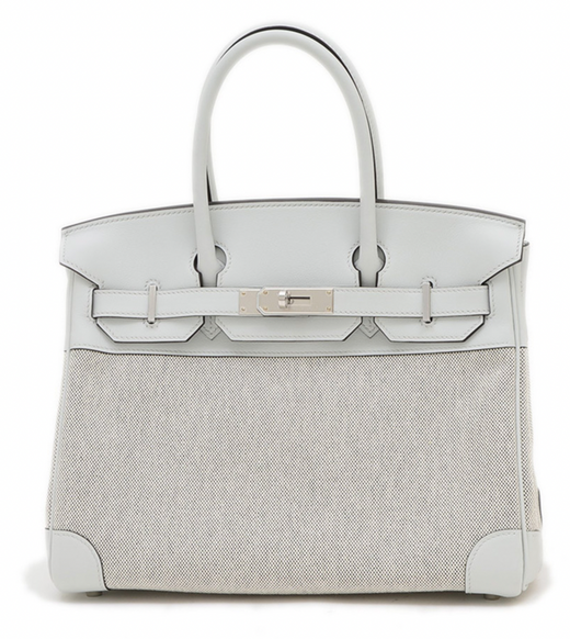 Hermès Grey Swift Leather & Toile Birkin 30cm with Silver Hardware