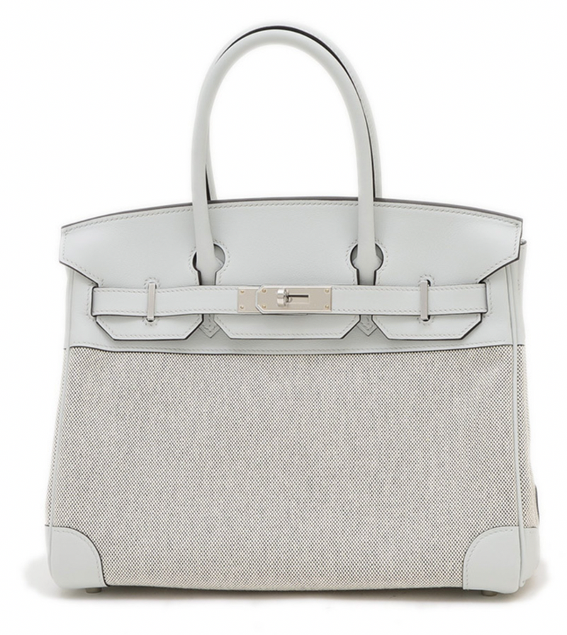 Hermès Grey Swift Leather & Toile Birkin 30cm with Silver Hardware