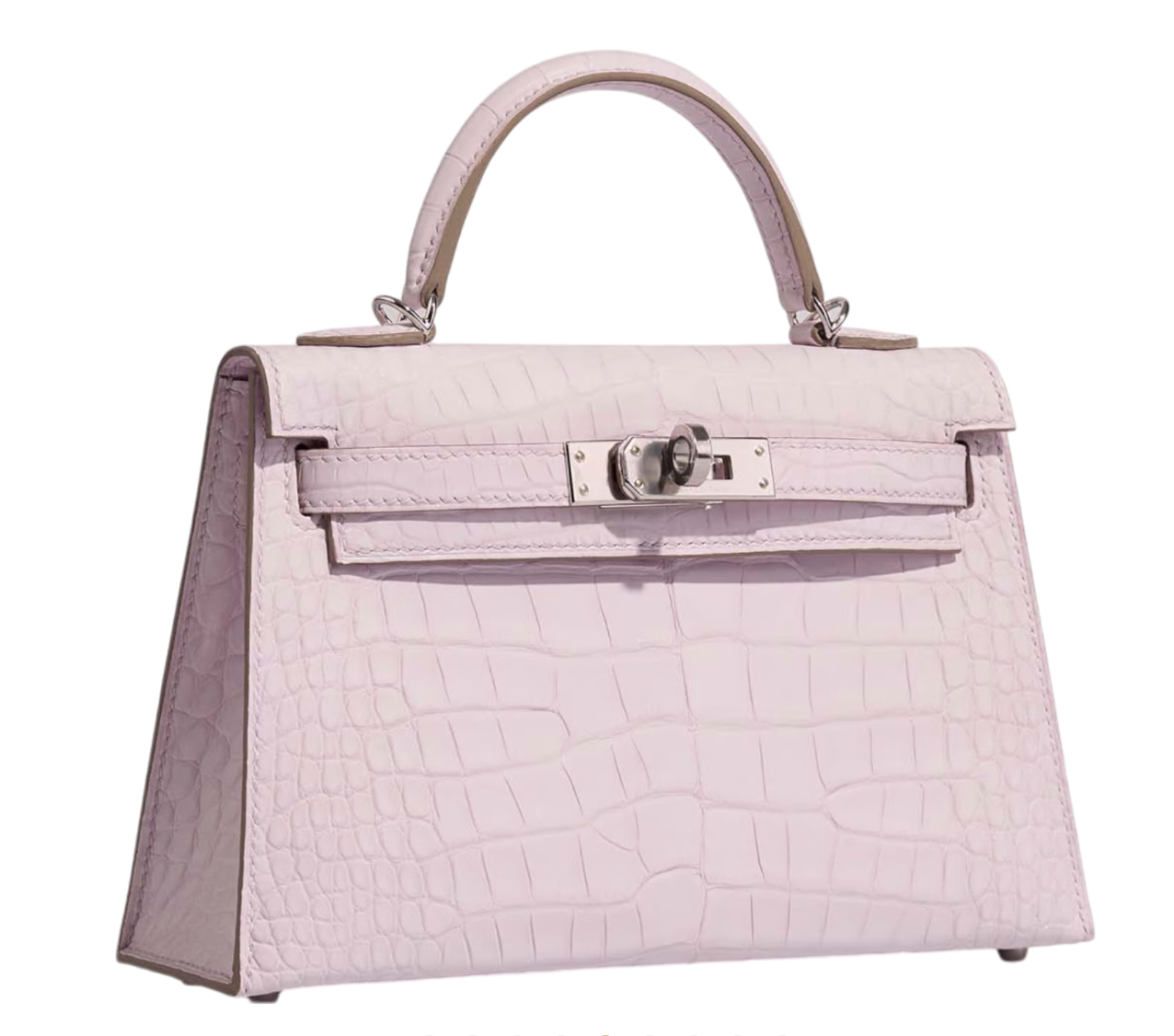 Mauve Pâle 20 cm Sellier Mississippiensis Alligator Matte Kelly  Palladium Hardware