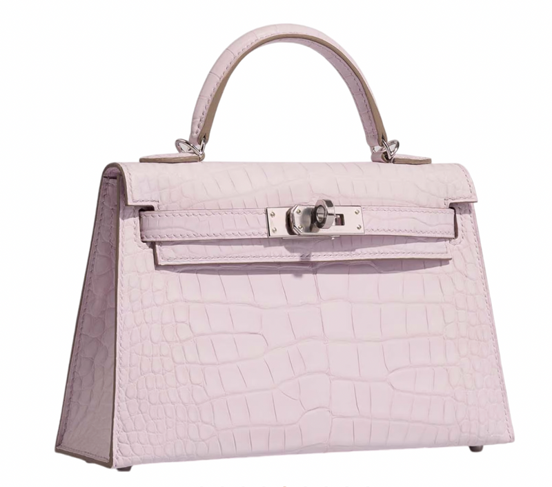 Mauve Pâle 20 cm Sellier Mississippiensis Alligator Matte Kelly  Palladium Hardware