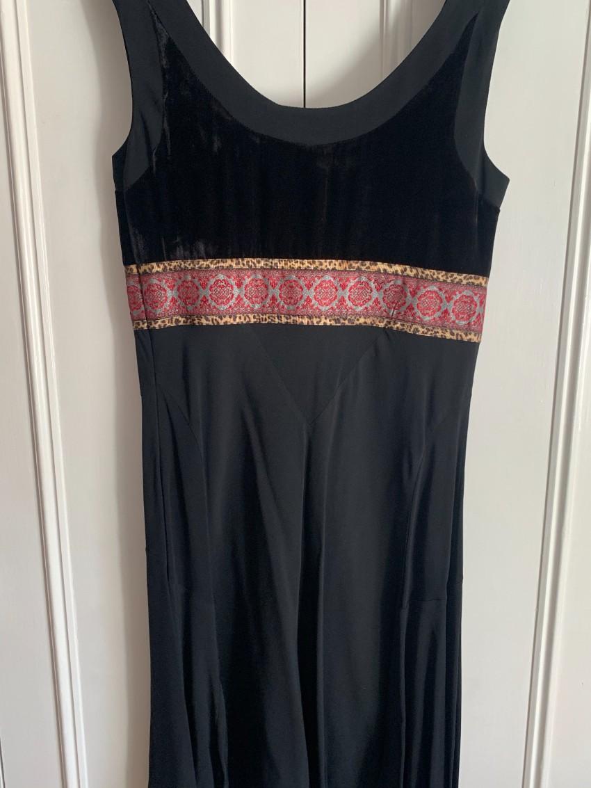 Galliano Black Satin Embroidered Dress