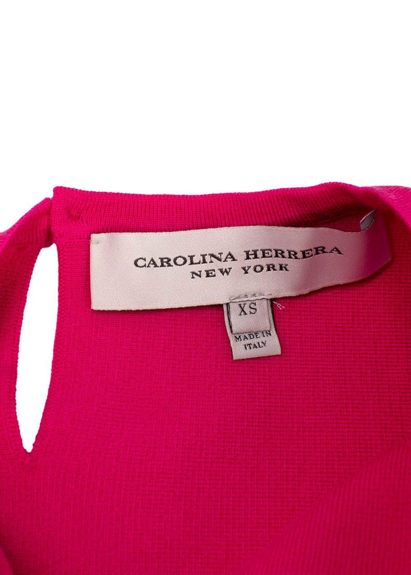 Carolina Herrera Hot Pink Wool Blend Flared Sleeve Top