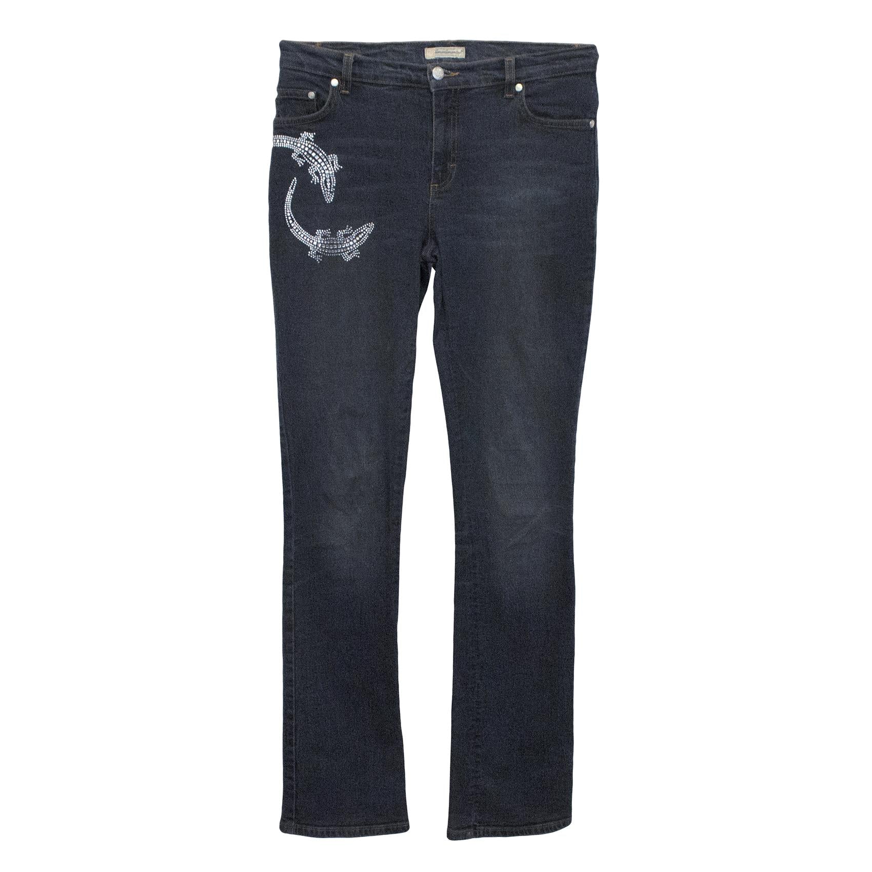 Blumarine Denim Jeans With Silver Embellished Lizards