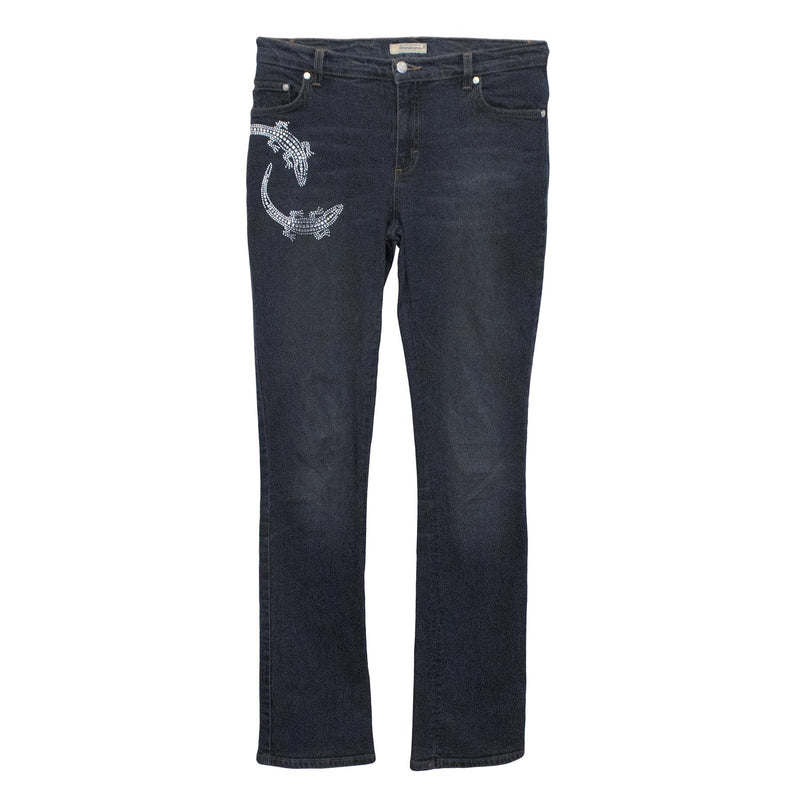 Blumarine Denim Jeans With Silver Embellished Lizards