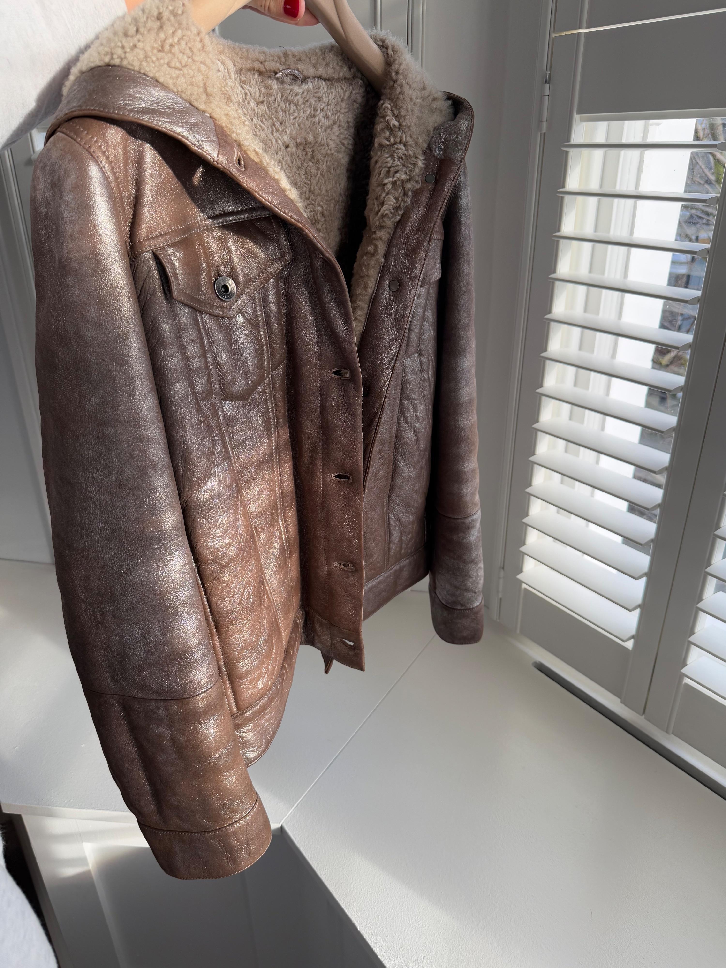 Brunello Cucinelli Metallic Brown Suede Jacket