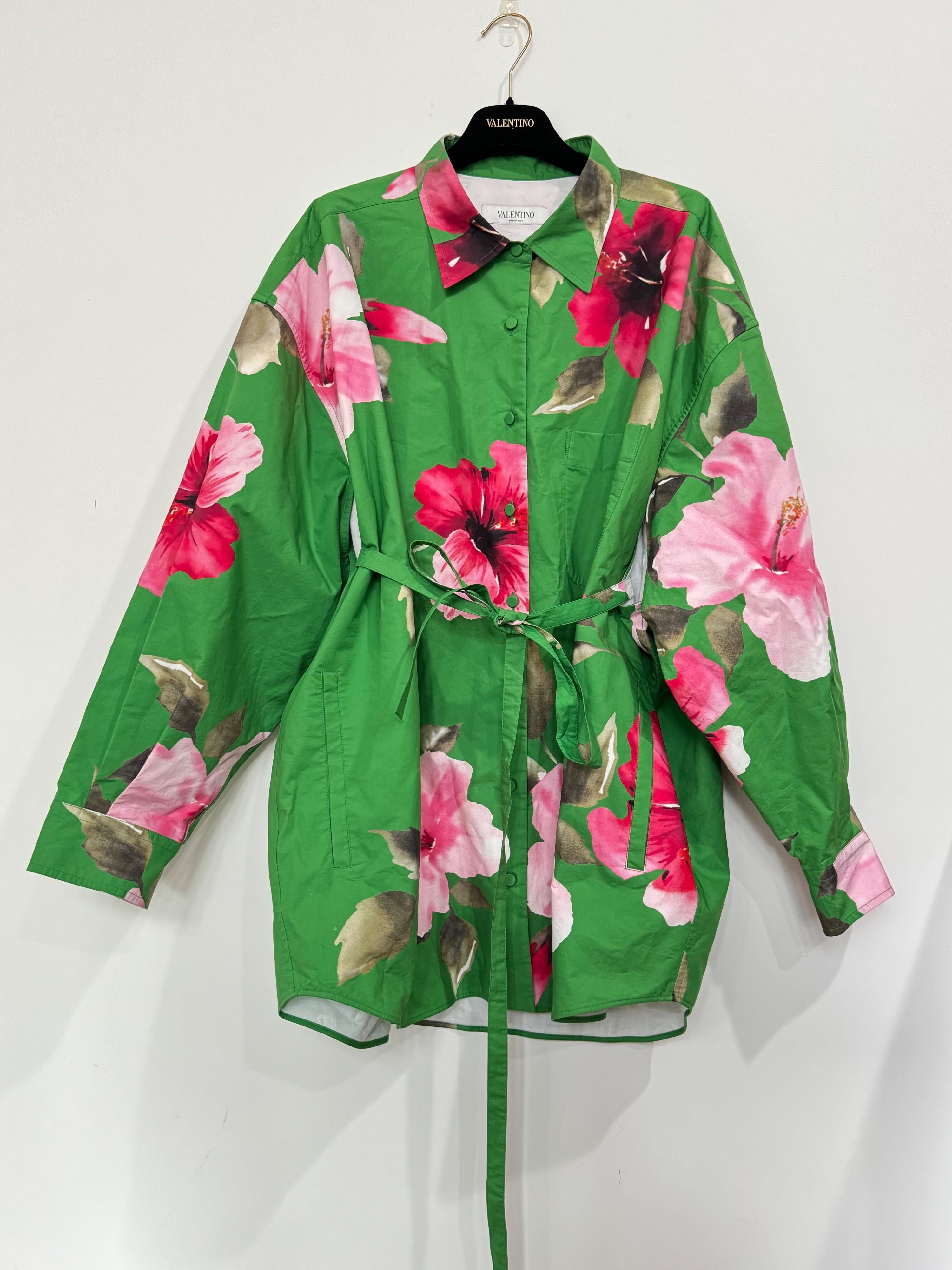 Valentino Green Floral Belted Shirt
