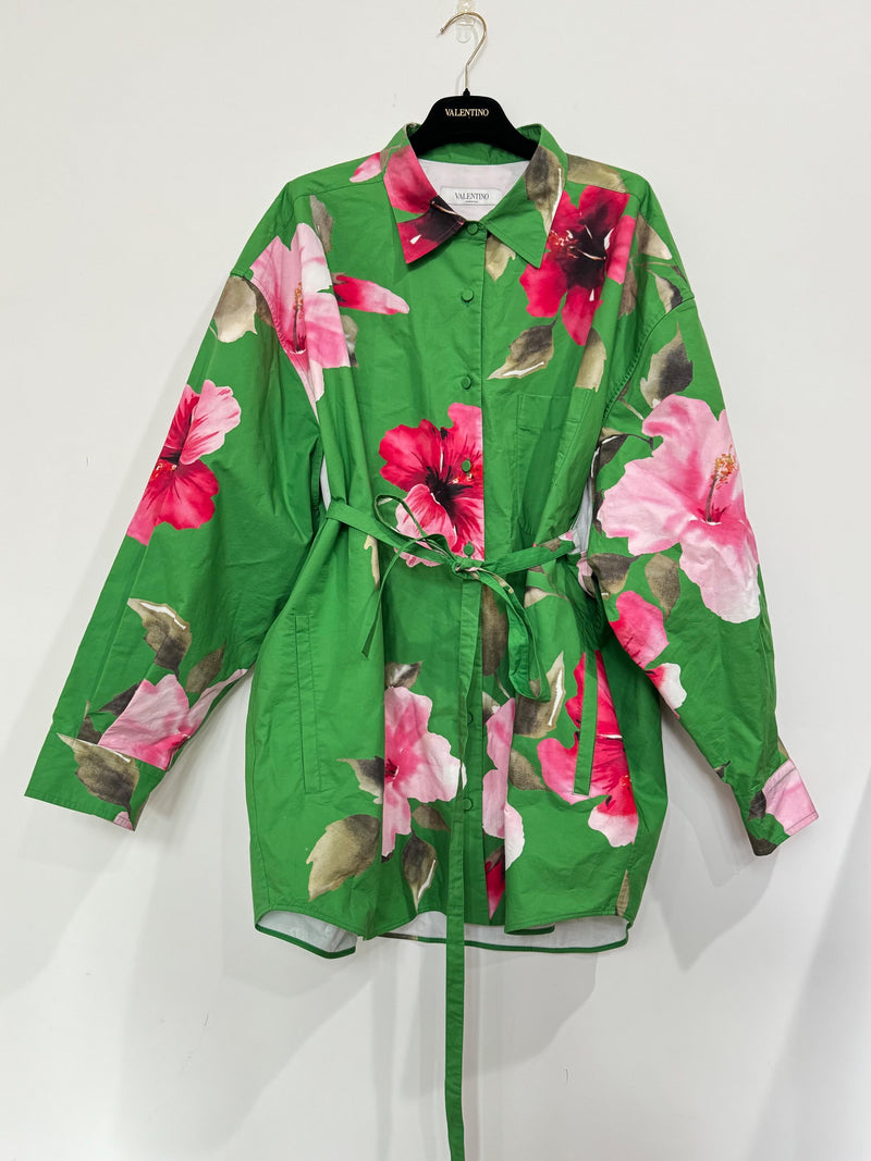 Valentino Green Floral Belted Shirt
