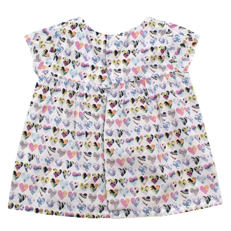 Fleurisse White Heart Print Cotton Smocking Embroidery Dress