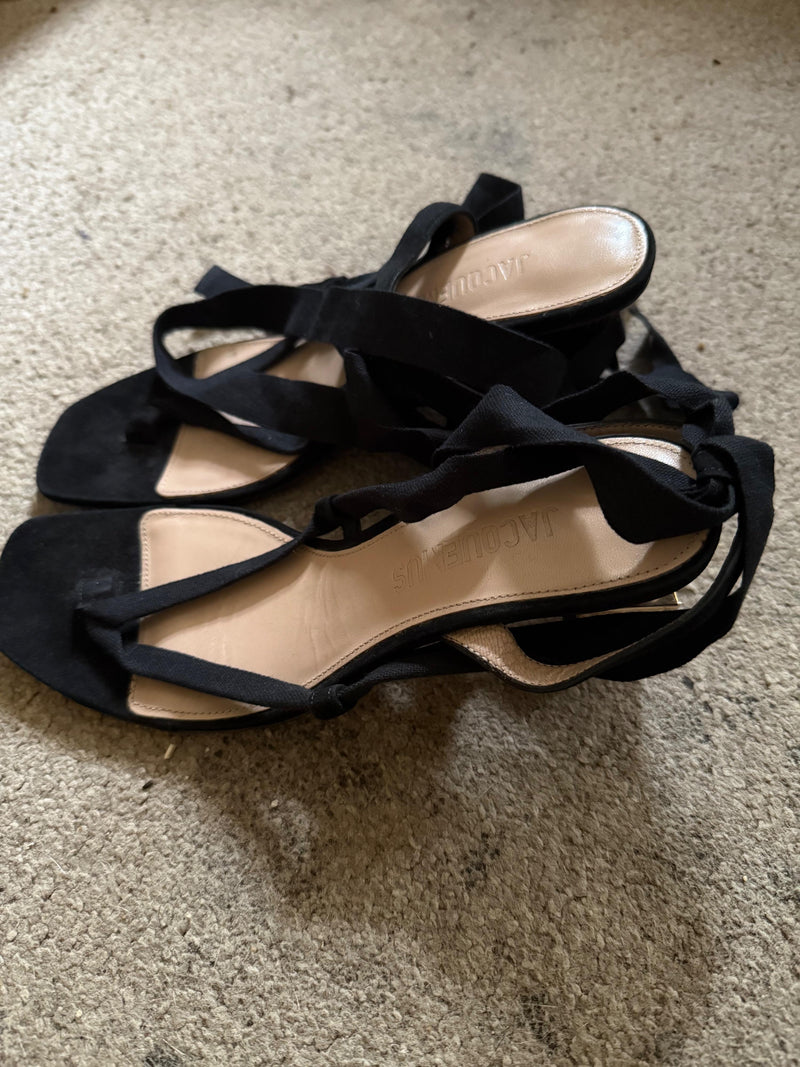 Black Suede Sandals With Ornate Heels