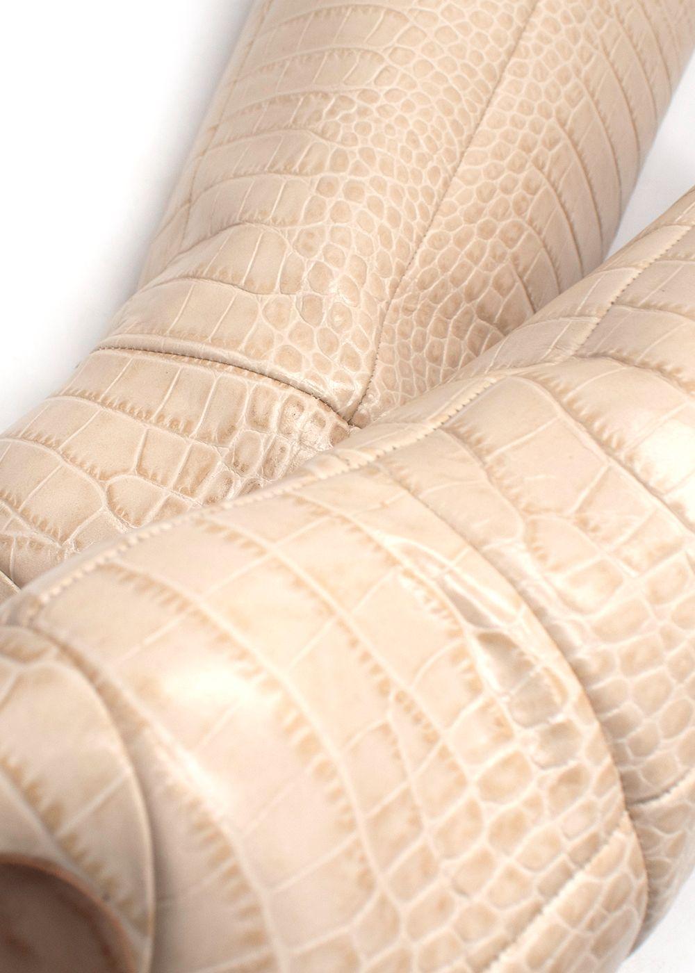 Paris Texas Cream Croc-Embossed Knee High Boots