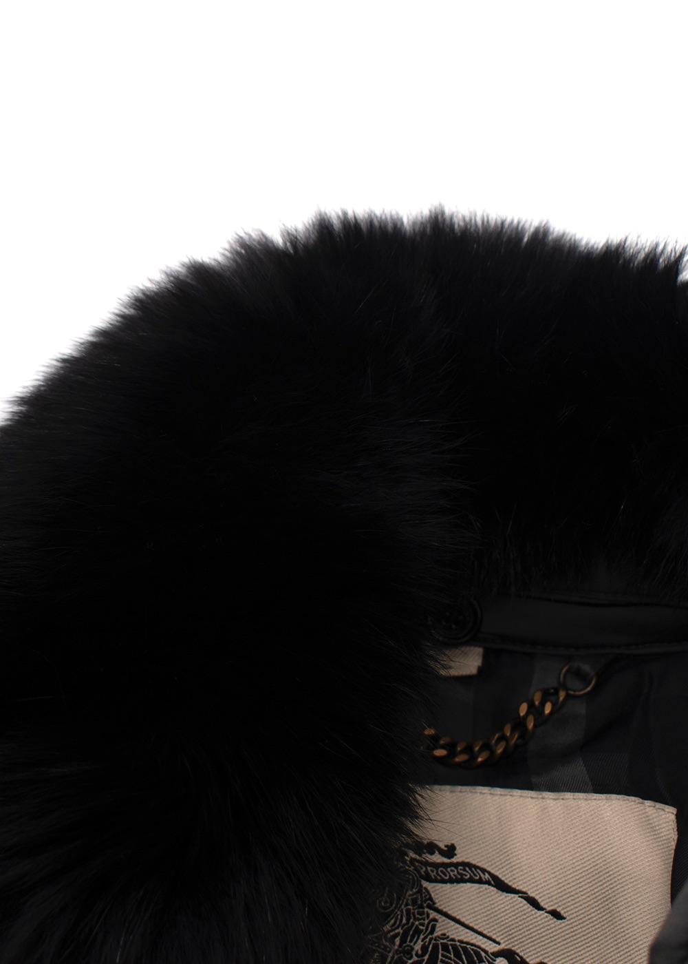 Burberry Grey Belted Puffer Coat with Faux Fur Trim