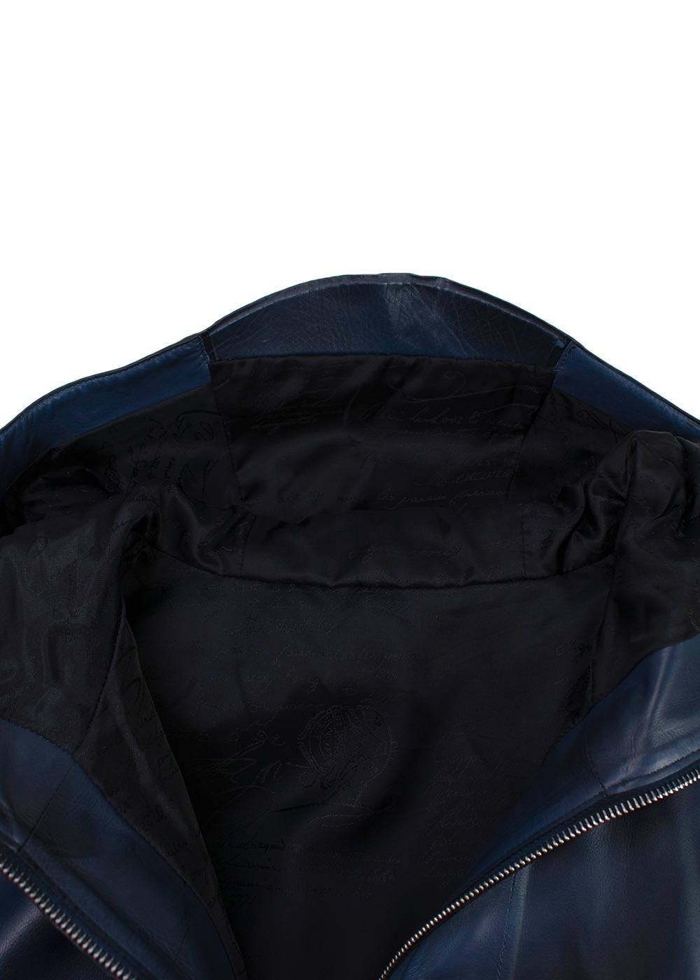 Berluti Blue Venezia Leather Hooded leather jacket