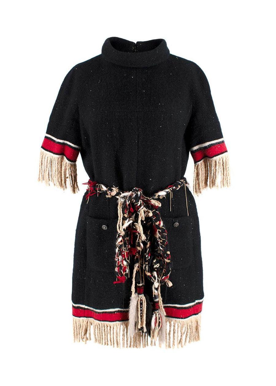 Chanel Black Cashmere Dress with Tassel Woven Detailing