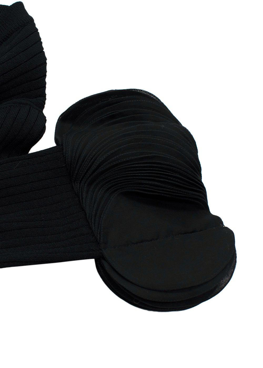 Valentino Black Silk Georgette-Trimmed Ribbed Stretch-Knit Sweater