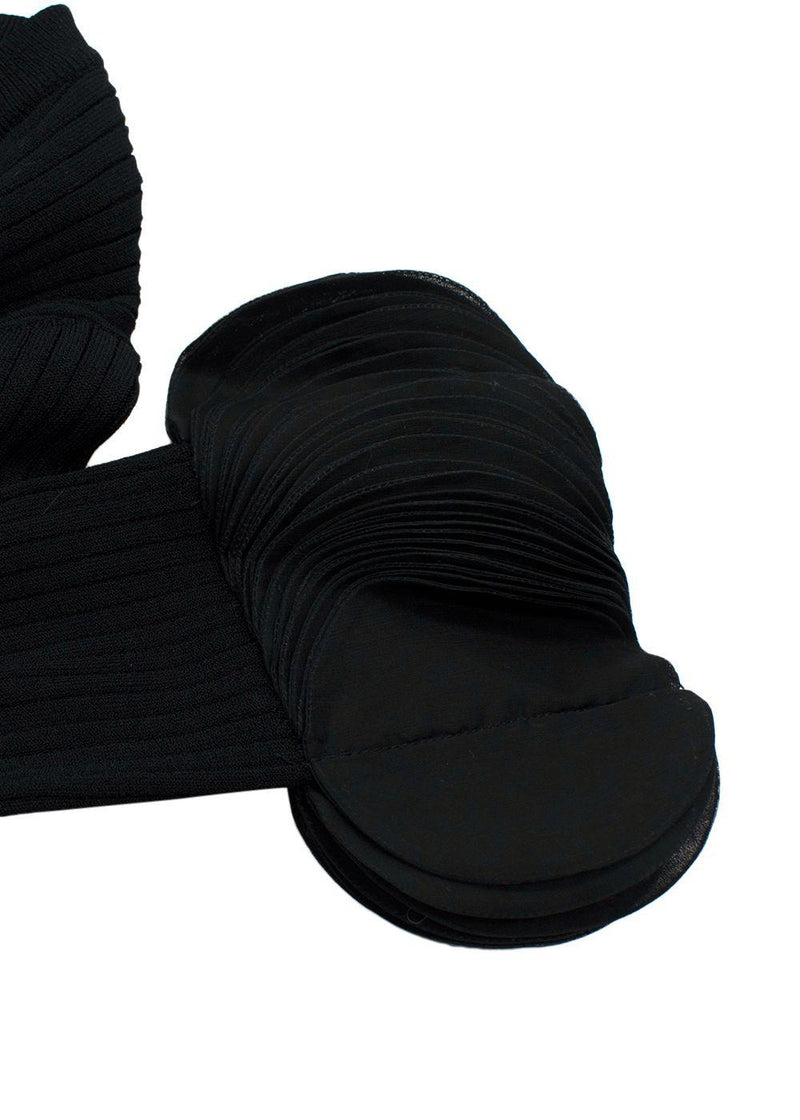 Valentino Black Silk Georgette-Trimmed Ribbed Stretch-Knit Sweater