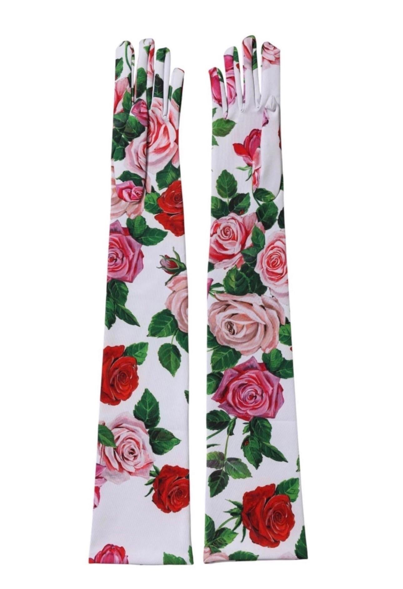 Dolce & Gabbana Floral Roses Elbow Gloves