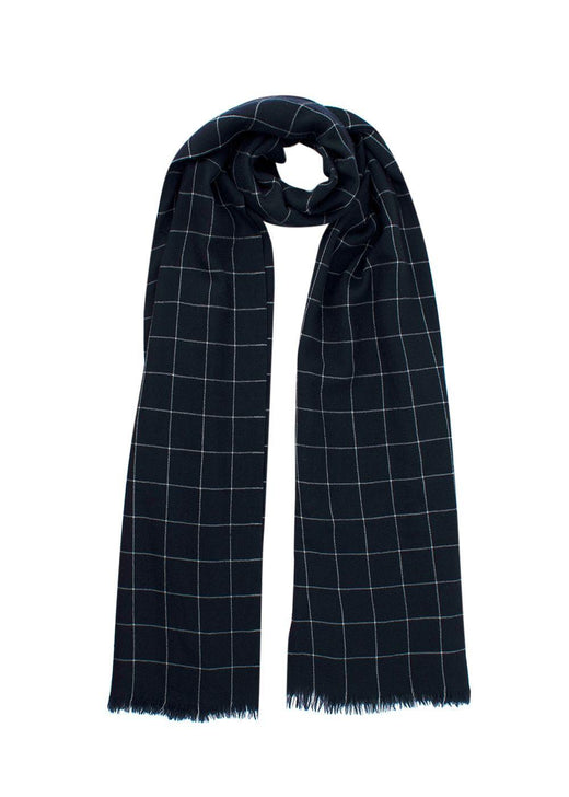 Bespoke Navy Check Cashmere Blend Scarf