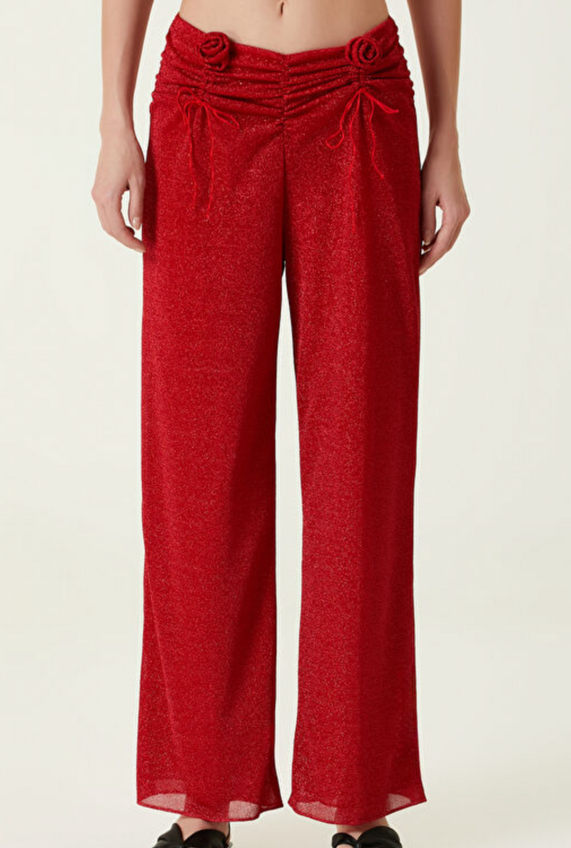 Oseree Red Roses Red Beach Pants
