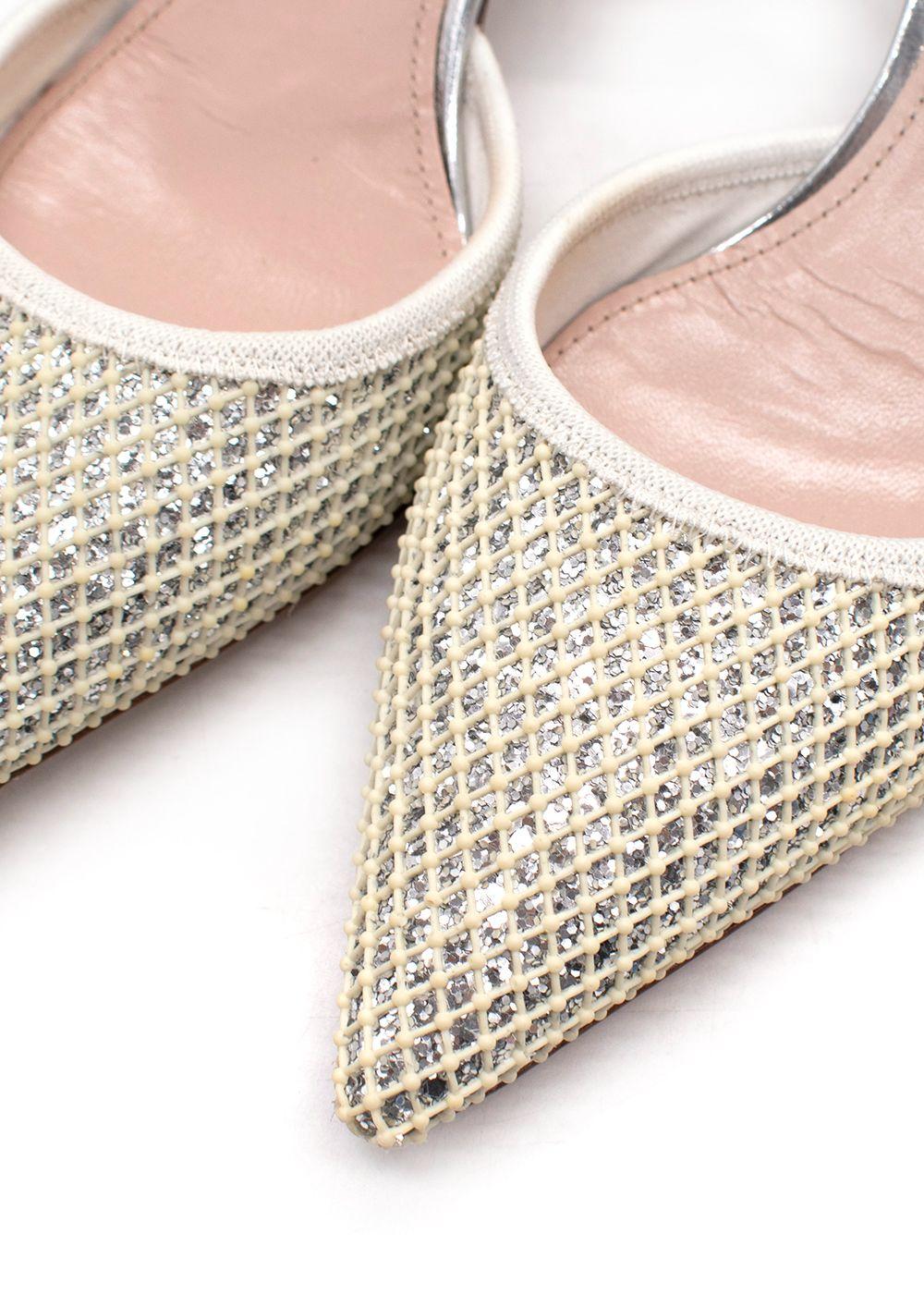 Miu Miu Silver Glitter Kitten Heels