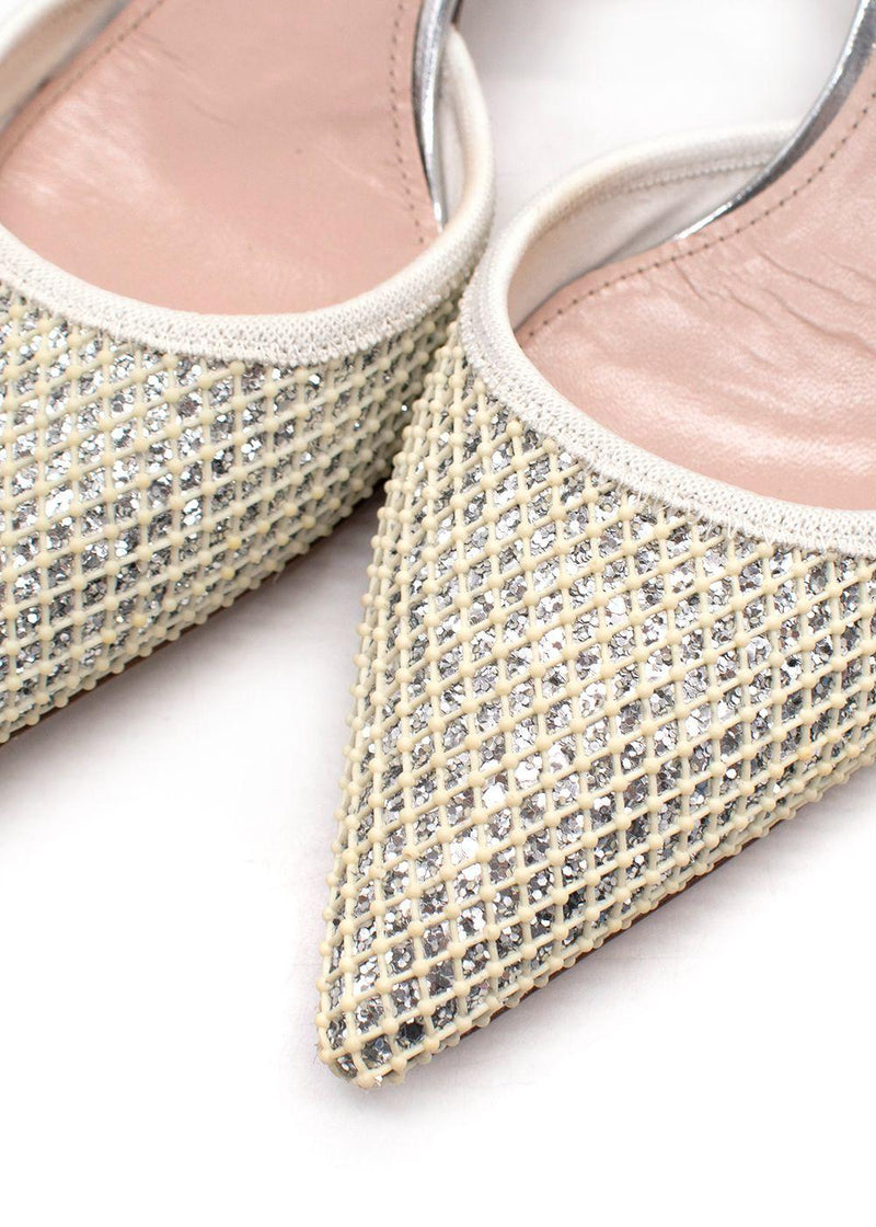 Miu Miu Silver Glitter Kitten Heels