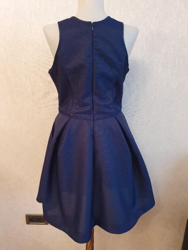Maje Navy textured Fit & Flare Mini Dress