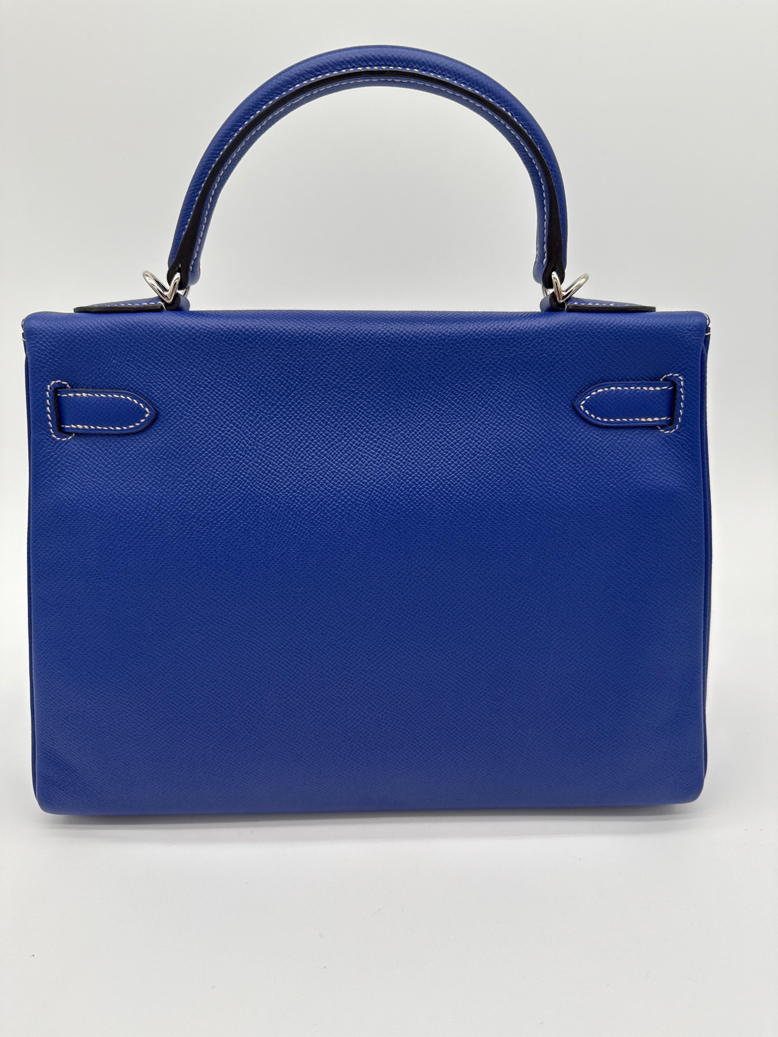 Hermes Kelly 32 Candy Veau Epsom Bleu Electrique with palladium silver hardware
