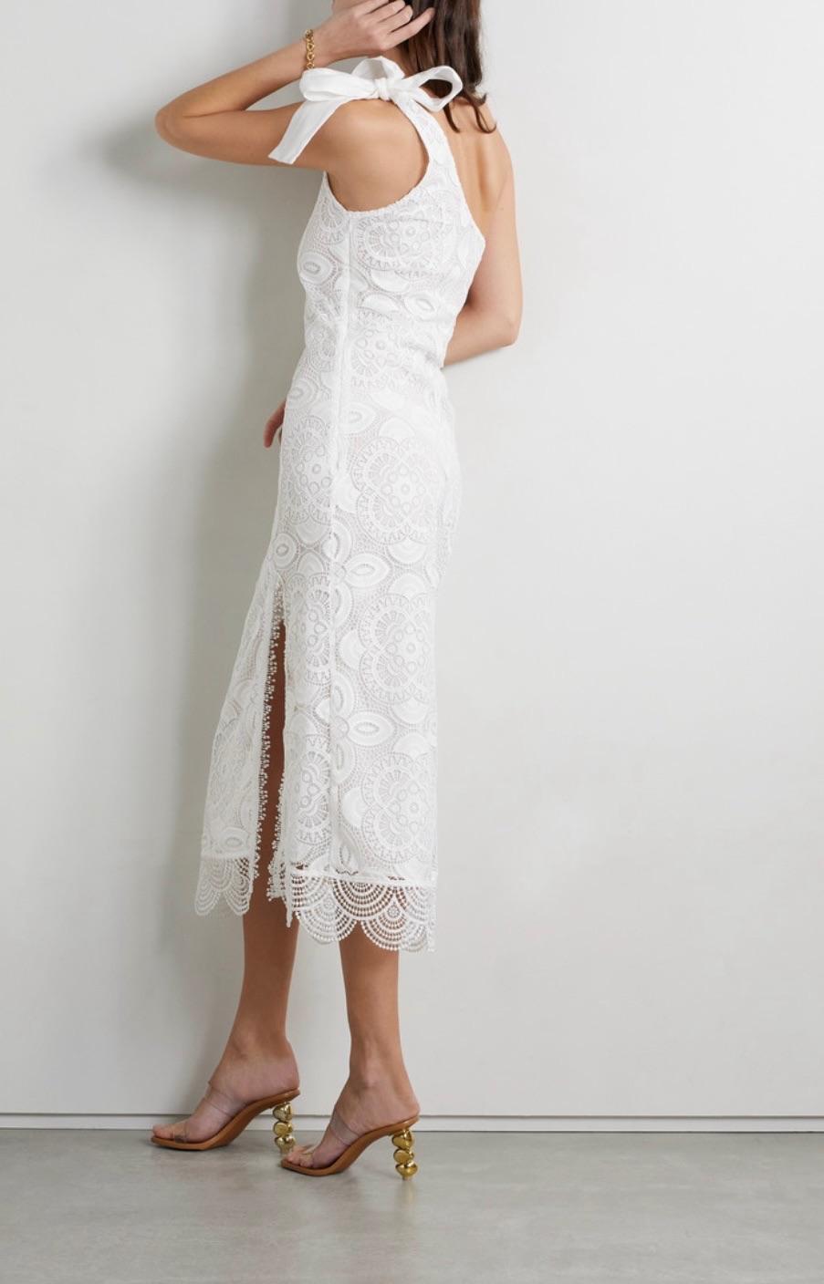 Waimari White Mangler One Shoulder Lace Midi Dress