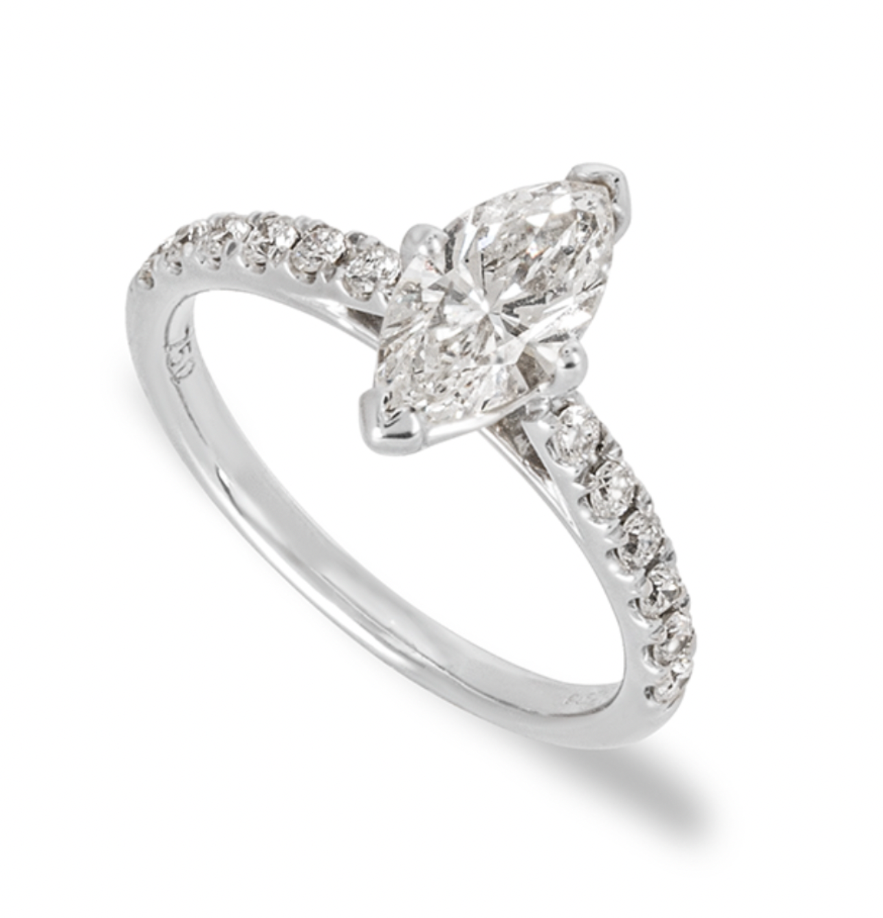 18ct white gold & white diamond Marquise Solitaire ring 51EU