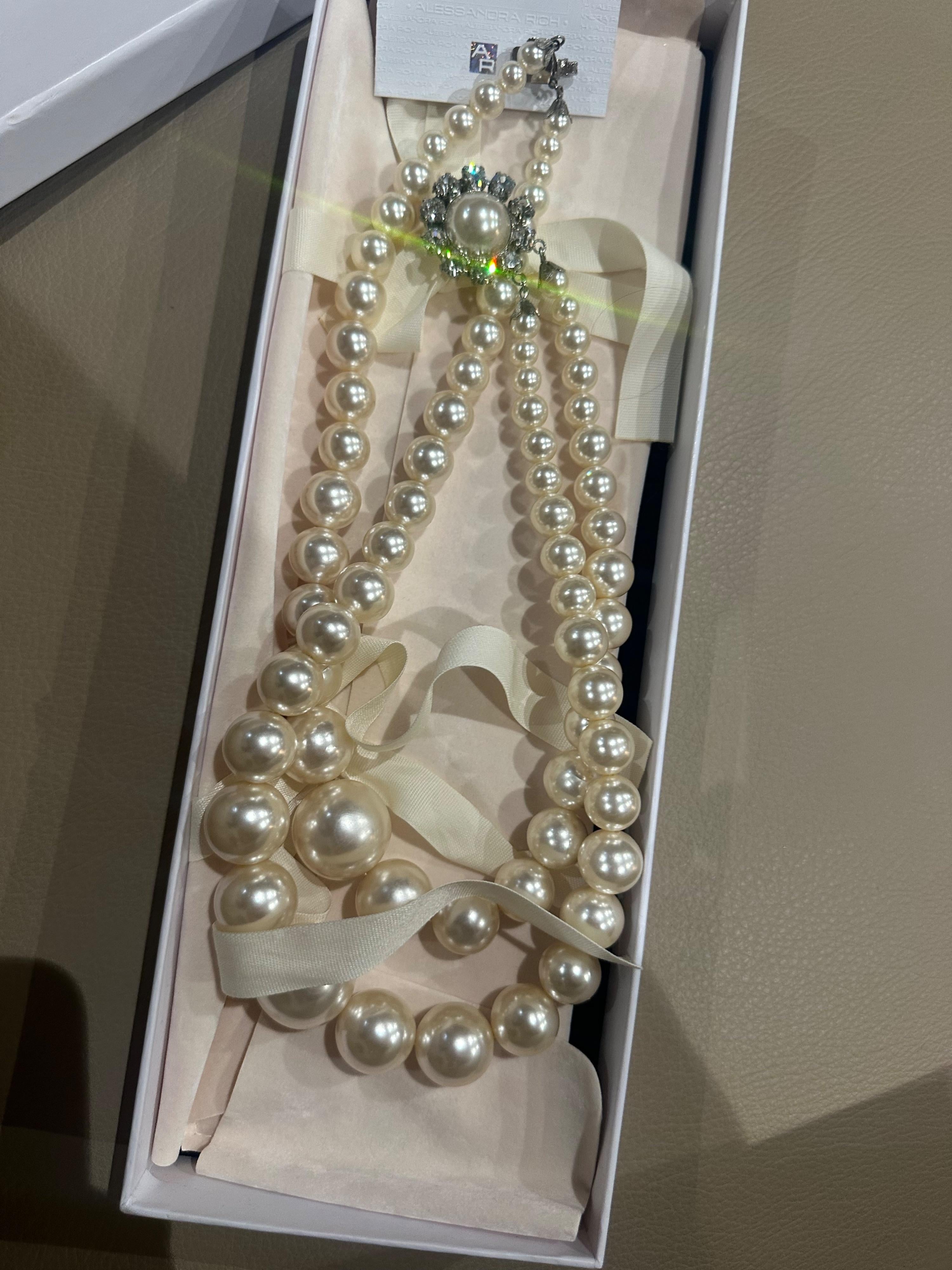 Alessandra Rich Double String Faux Pearl Necklace