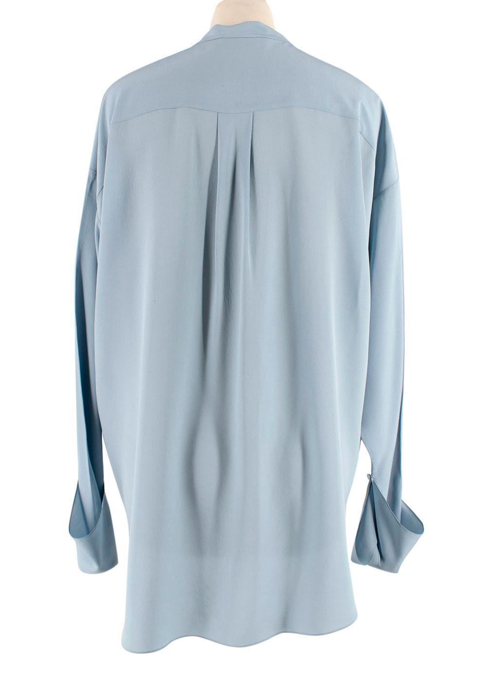 Chloe Blue Collarless Silk Blouse