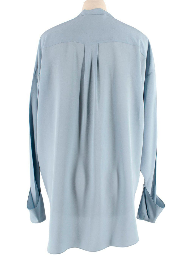 Chloe Blue Collarless Silk Blouse