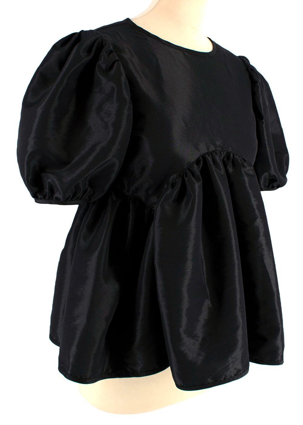 Black Puff Sleeved Tie Back Blouse