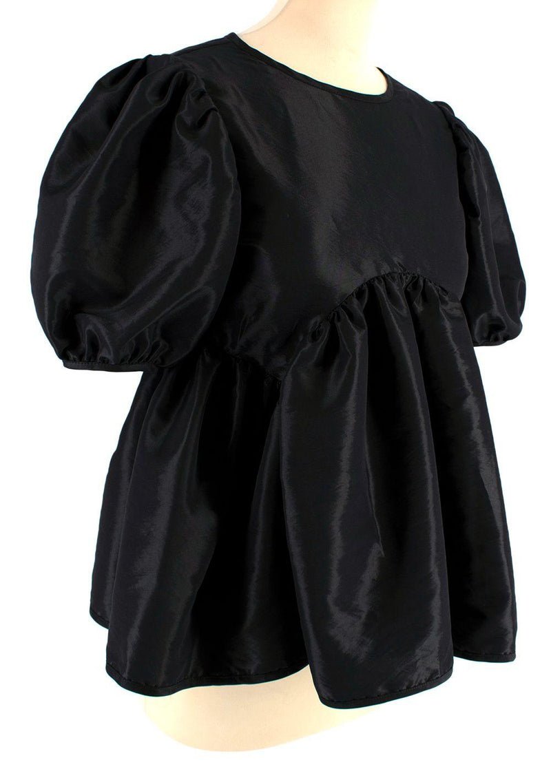 Black Puff Sleeved Tie Back Blouse