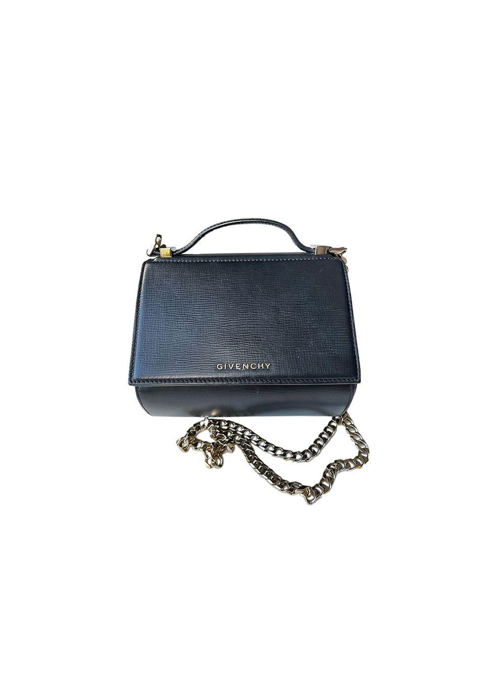 Black leather mini Pandora box bag