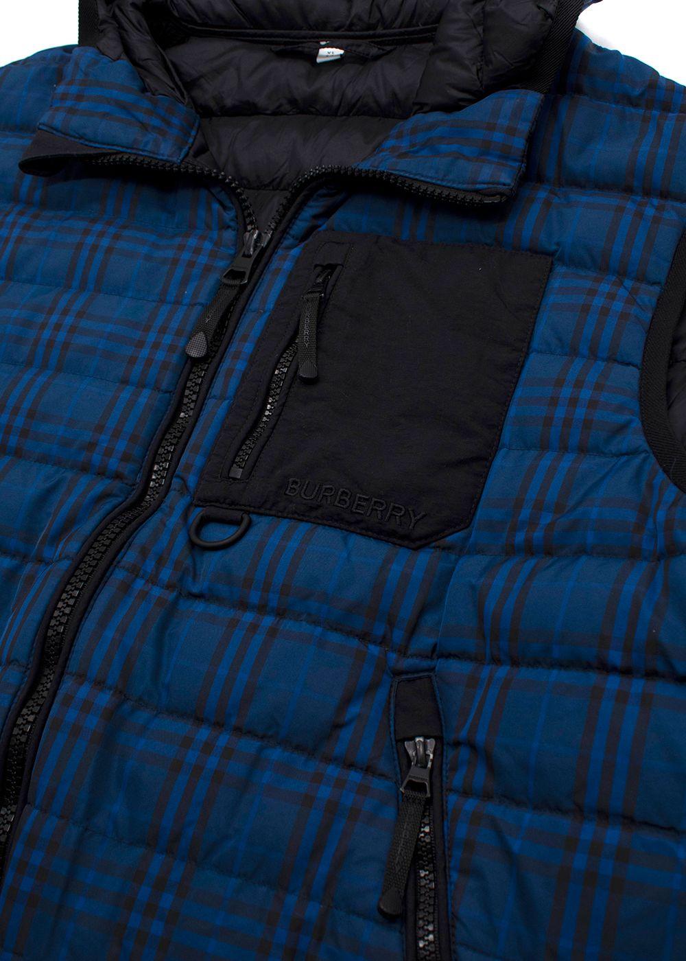 Burberry Blue Check Nylon Hooded Puffer Gilet