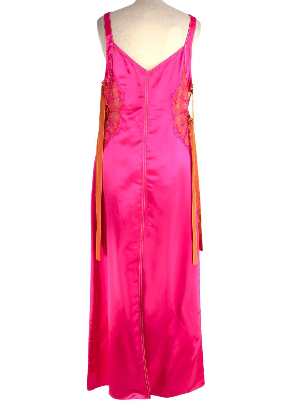 Sies Marjan Lace & Buckle Detail Pink & Orange Satin Midi dress