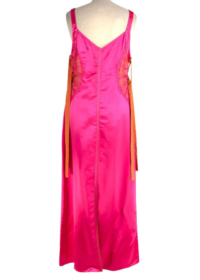 Sies Marjan Lace & Buckle Detail Pink & Orange Satin Midi dress