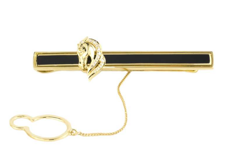 Bespoke Yellow Gold Enamel/Diamond Tie Slide & Cufflinks